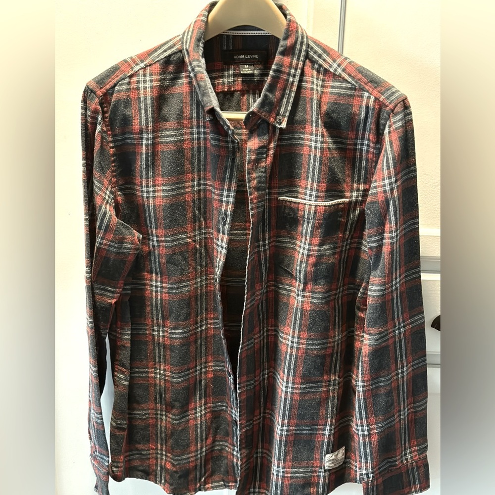 Adam Levine Collection Red and Black Plaid Casual Button Down Shirt